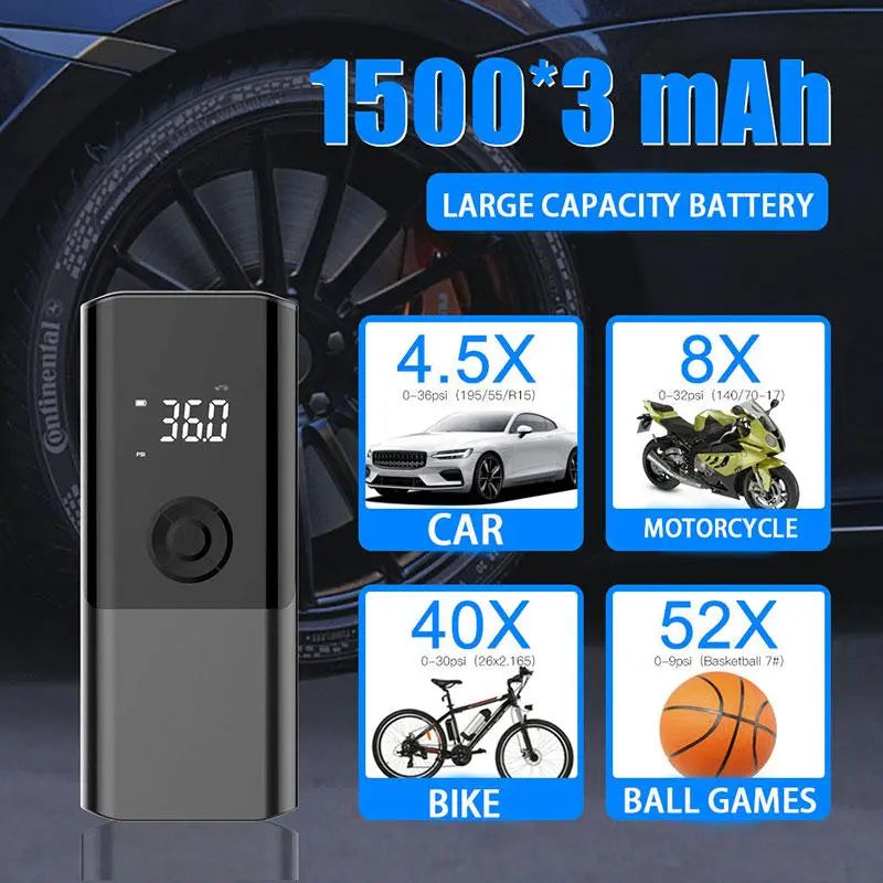Professional title: ```Portable Handheld Electric Car Air Pump with Digital Display and Dual Purpose Large Capacity Tire Inflator```