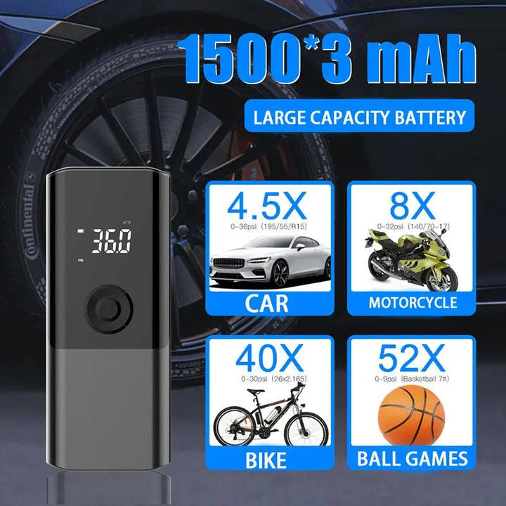 Professional title: ```Portable Handheld Electric Car Air Pump with Digital Display and Dual Purpose Large Capacity Tire Inflator```