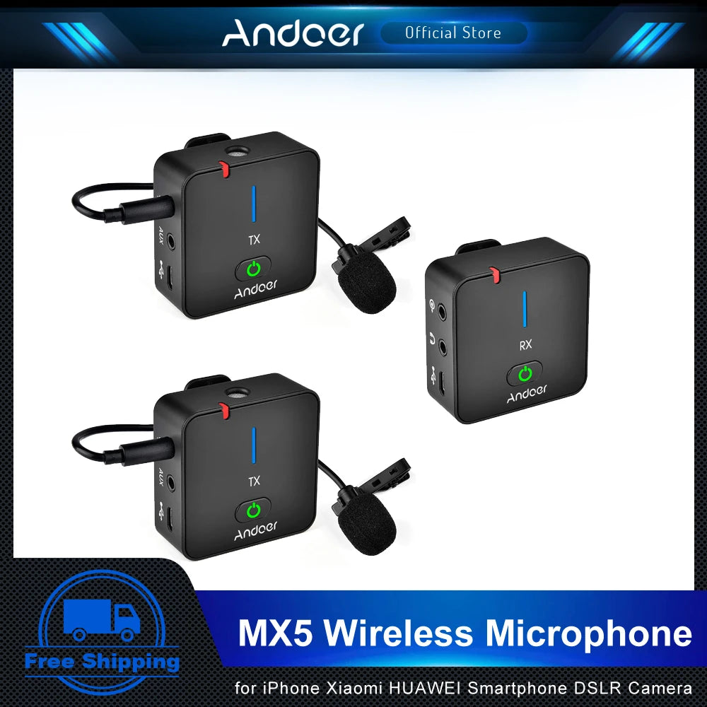 "Ultimate Wireless Lavalier Microphone for Smartphone and Camera -  MX5: Rechargeable and Clip-On for Crystal Clear Audio"