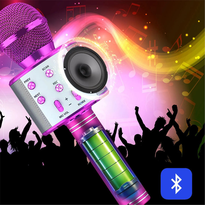 Spectacular Karaoke Mic - For Adults and Kids - Rechargeable Bluetooth Speaker with Wireless Microphone and Voice Changer