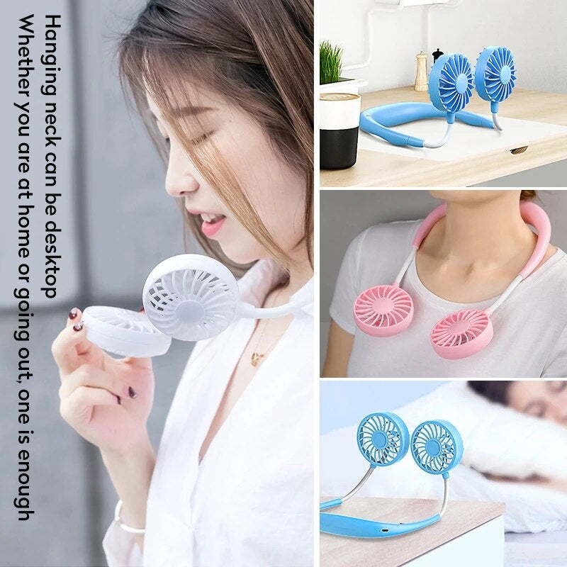 "Hands-Free USB Rechargeable Neck Fan - Portable Mini Sports Fan with Dual 3-Speed Adjustable Fans for Home and Office"