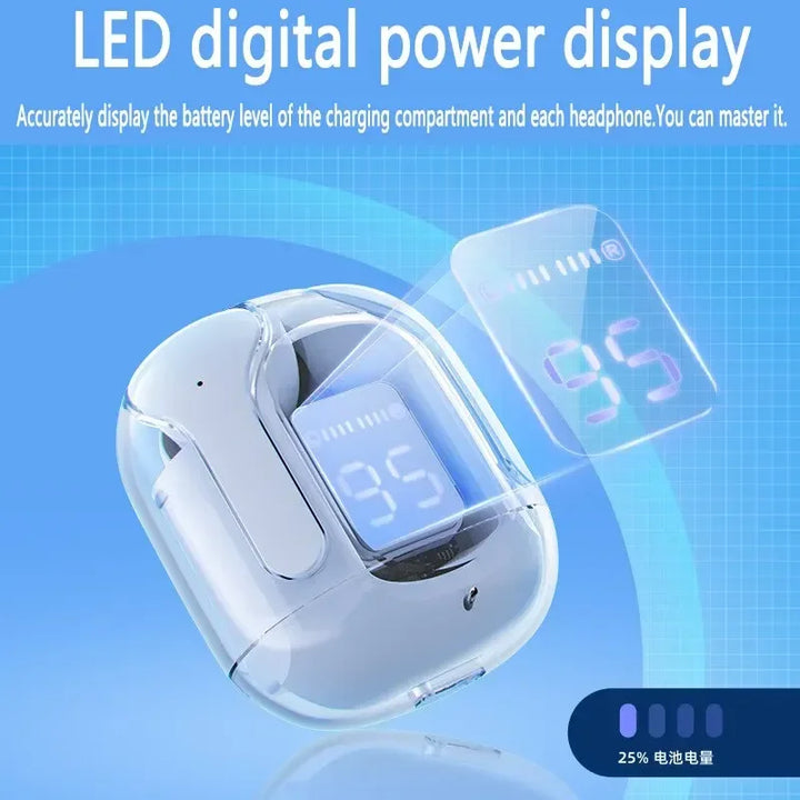 "Air 31: Transparent True Wireless Bluetooth Earbuds with LED Display - Perfect for Sports and Workouts!"