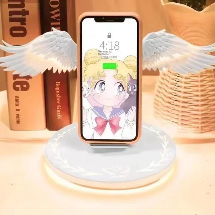 Angel Wings Wireless Charger – 10W Fast Charge with Movable Wings, LED Light, and Music Function