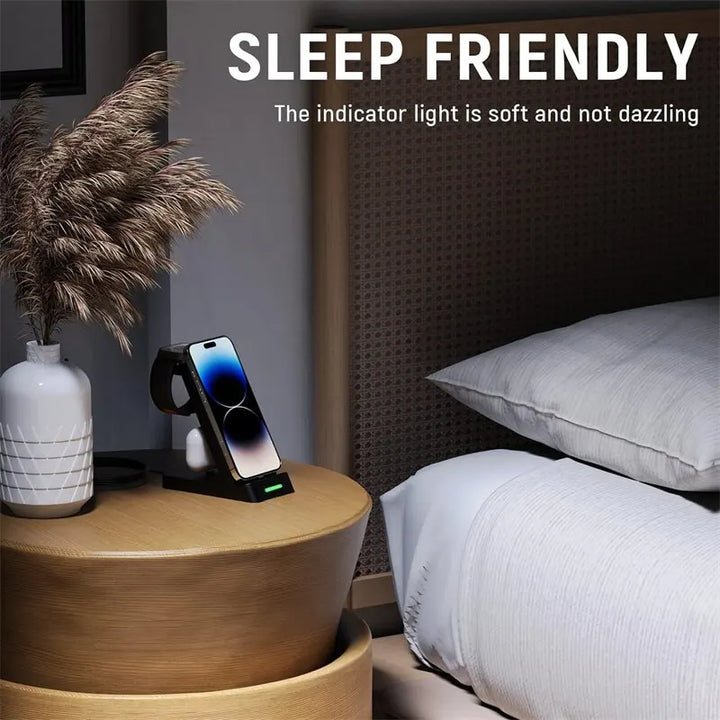 "Ultimate 3-in-1 Fast Wireless Charging Station for iPhone and Samsung Galaxy with Apple Watch and AirPods Dock"