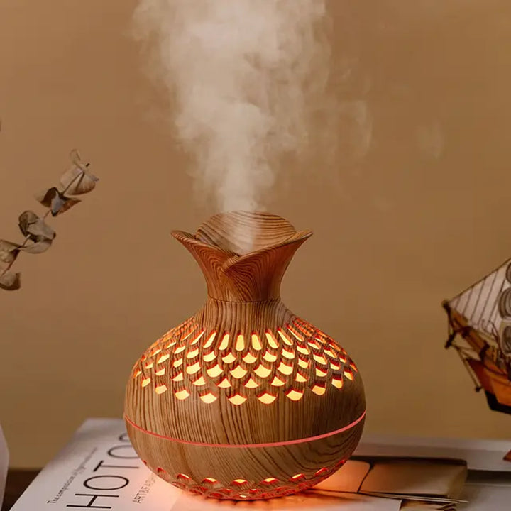 "USB Wood Grain Aroma Diffuser & Humidifier - Hydrate Your Space in Style!"