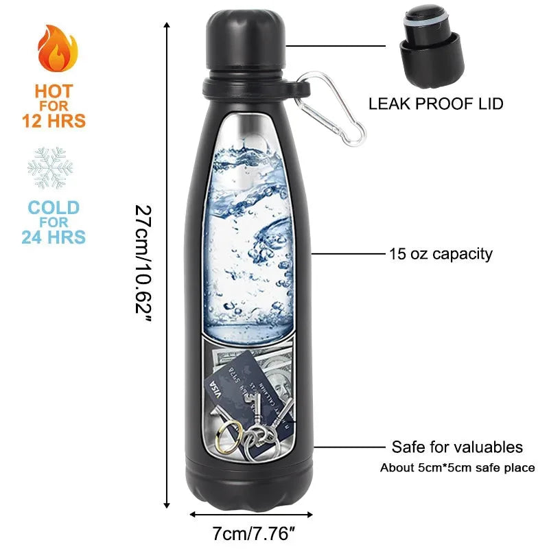 Stealthy Steel Water Bottle Safe with Hidden Compartment