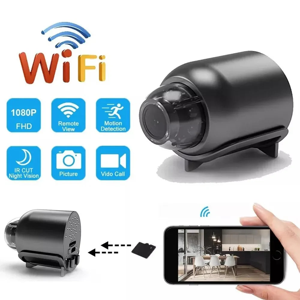 "Smart Mini Camera: Full HD Wireless Surveillance with Night Vision, Motion Detection, and Baby Monitoring Capabilities"