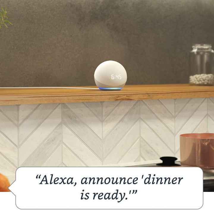"Enhanced Echo Dot (4th Gen) with Clock and Alexa in Glacier White - Your Ultimate Smart Speaker!"