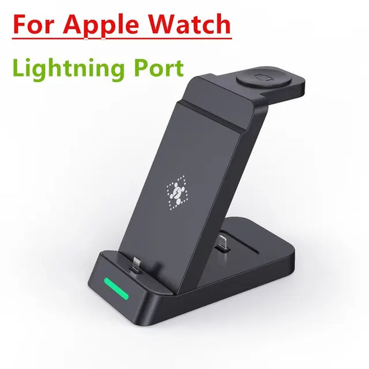 "Ultimate 3-in-1 Fast Wireless Charging Station for iPhone and Samsung Galaxy with Apple Watch and AirPods Dock"