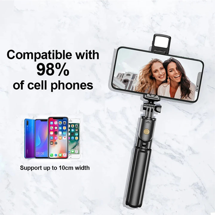"Ultimate Selfie Stick Tripod: Wireless, Lighted, Extendable with Bluetooth Remote for iPhone & Mobile TikTok Streaming"