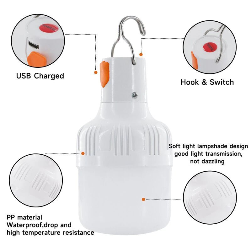 "Portable USB Rechargeable LED Camping Lantern - High Brightness Emergency Light for Outdoor Adventures"