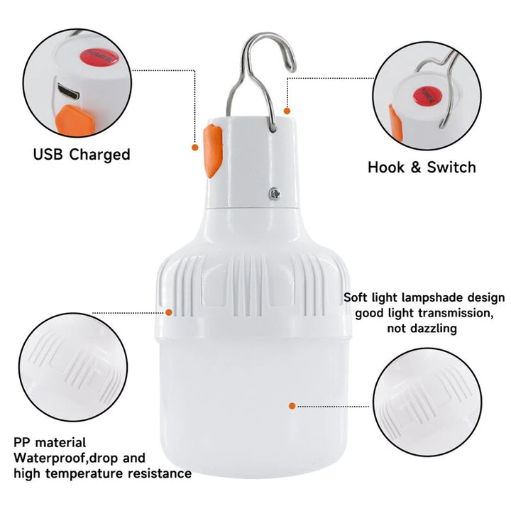"Portable USB Rechargeable LED Camping Lantern - High Brightness Emergency Light for Outdoor Adventures"