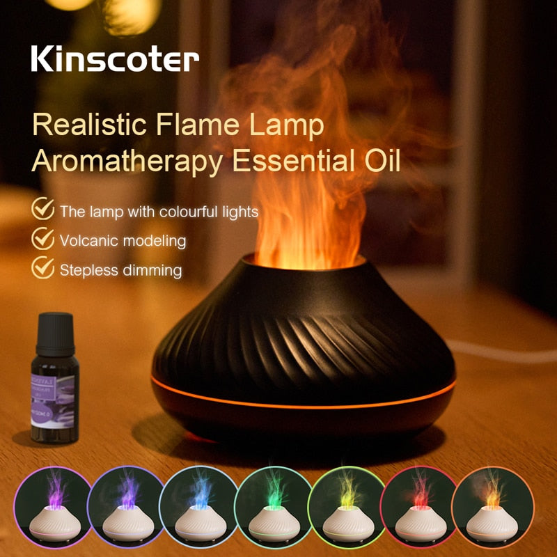 "Volcanic Aroma Diffuser: USB Portable Air Humidifier with Color Flame Night Light"