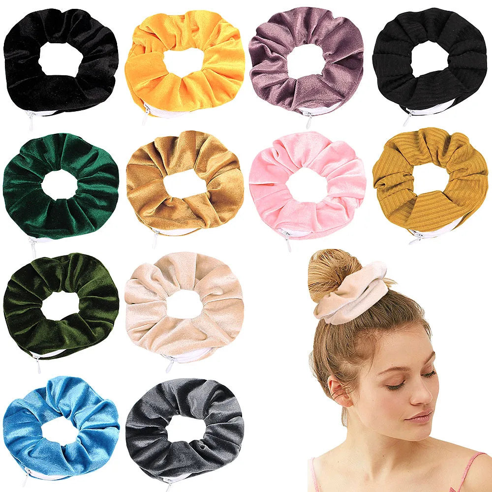 Secret Stash Hair Scrunchie: Hidden Zip Pocket Storage for Travel Essentials