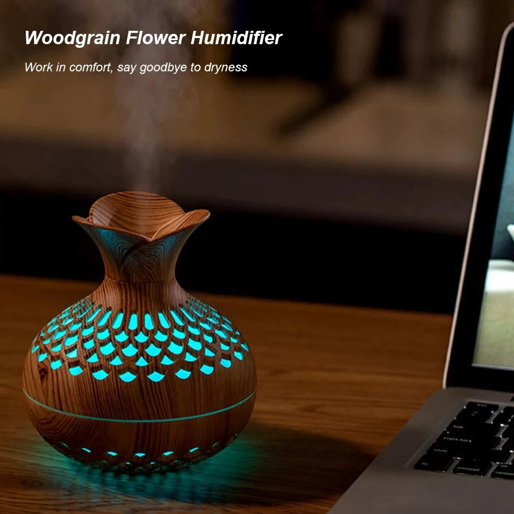 "USB Wood Grain Aroma Diffuser & Humidifier - Hydrate Your Space in Style!"