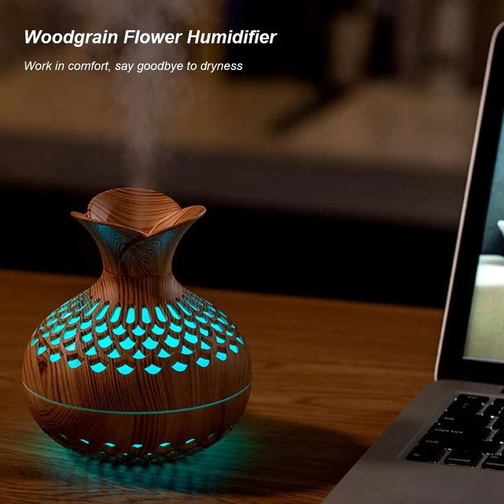 "USB Wood Grain Aroma Diffuser & Humidifier - Hydrate Your Space in Style!"