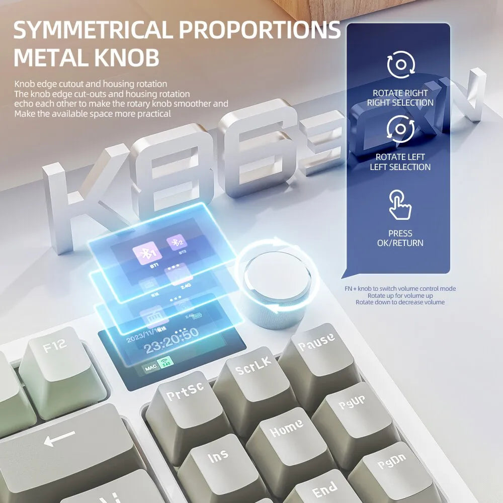 "Ultimate Gaming and Workstation Keyboard with Hot-Swappable Keys, Bluetooth/2.4G Connectivity, Display Screen, and Volume Rotary Button - K86"