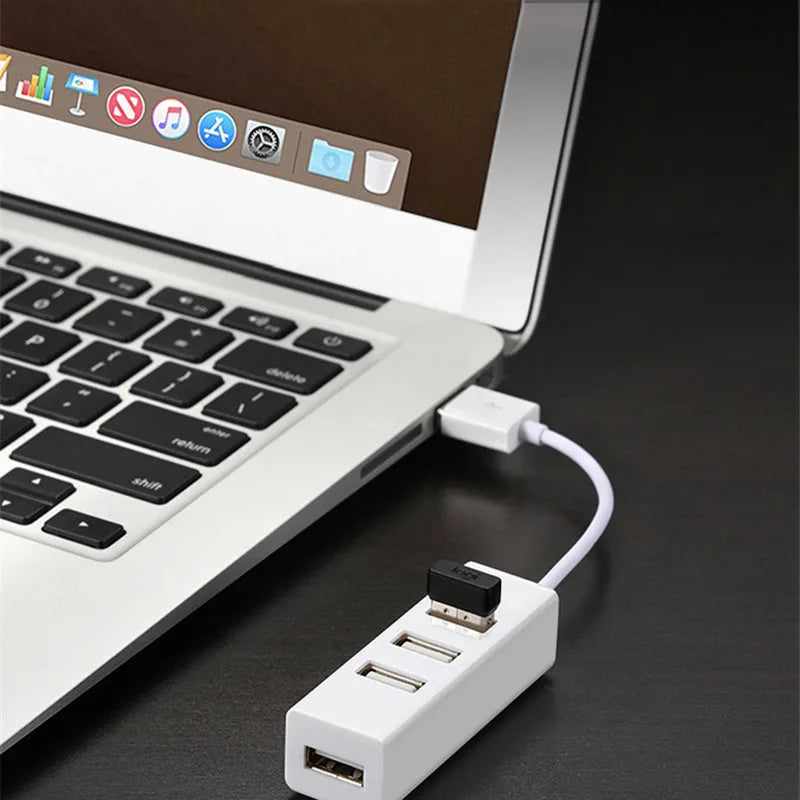 "High-Speed 4-Port USB 2.0 Hub Splitter with Power Adapter for PC Accessories"