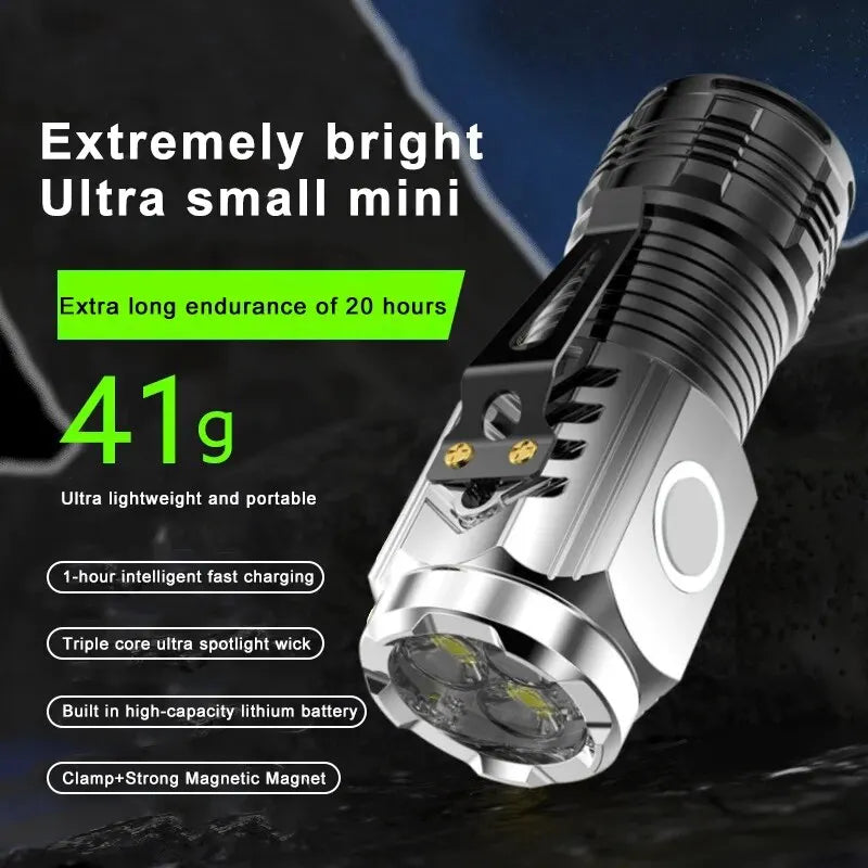 "Super Bright Rechargeable Mini Flashlight with 3 LEDs - Perfect for Emergencies!"
