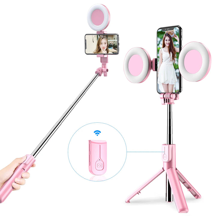 4-in-1 Selfie Stick with LED Ring Light – Perfect Lighting for Every Shot!