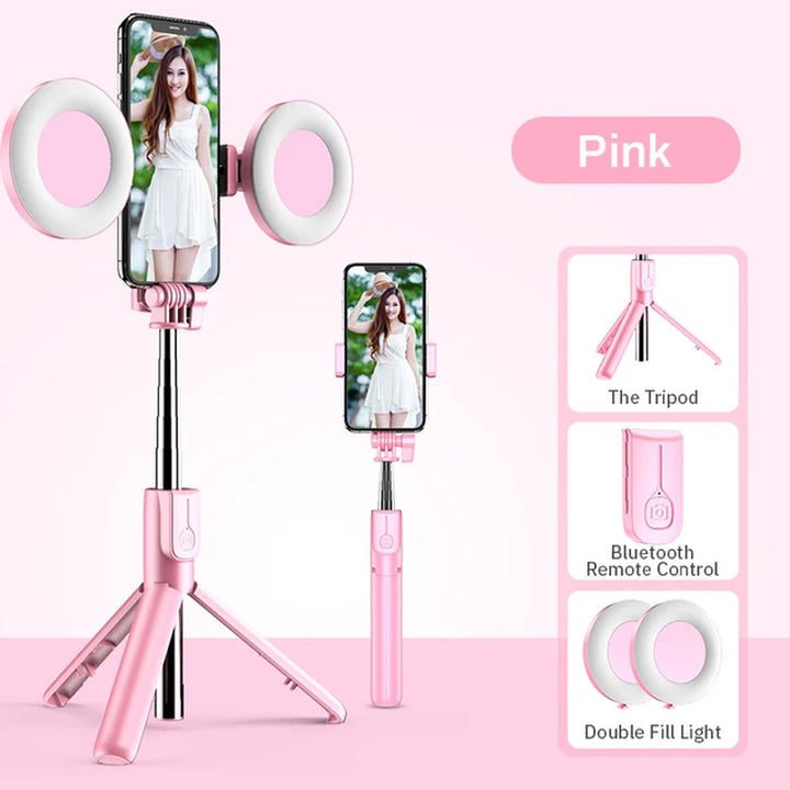 4-in-1 Selfie Stick with LED Ring Light – Perfect Lighting for Every Shot!