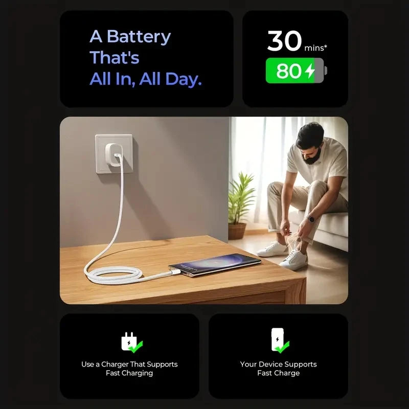 "Ultimate 60W PD Fast Charger for Apple iPhone 15 Series - High-Speed USB-C Charging Cable with Premium Weaving Design"