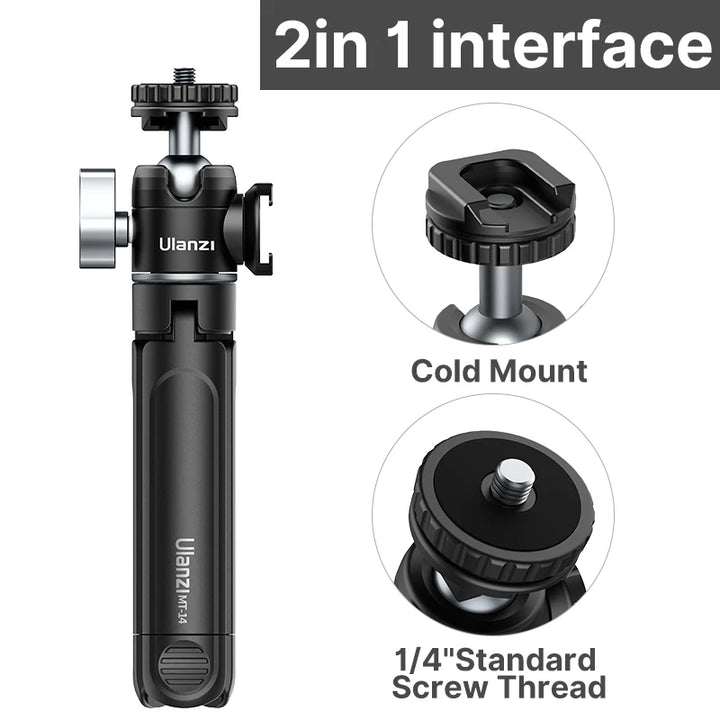 "Ultimate Vlogging Companion:  U-Vlog Lite Mini Tripod - 360° Ball Head, Cold Shoe, Selfie Stick - Perfect for Cameras, iPhones, Androids, and DSLRs!"