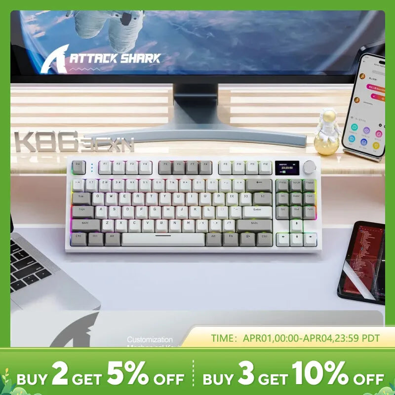 "Ultimate Gaming and Workstation Keyboard with Hot-Swappable Keys, Bluetooth/2.4G Connectivity, Display Screen, and Volume Rotary Button - K86"