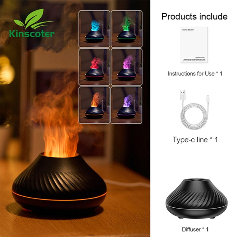 "Volcanic Aroma Diffuser: USB Portable Air Humidifier with Color Flame Night Light"