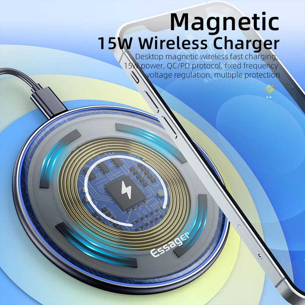 " 15W Fast Wireless Charger: Compatible with iPhone 14/13/12, Airpods, Samsung S22/S10, Xiaomi, LG - Visible Qi Wireless Charging Pad"