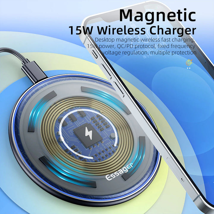 " 15W Fast Wireless Charger: Compatible with iPhone 14/13/12, Airpods, Samsung S22/S10, Xiaomi, LG - Visible Qi Wireless Charging Pad"