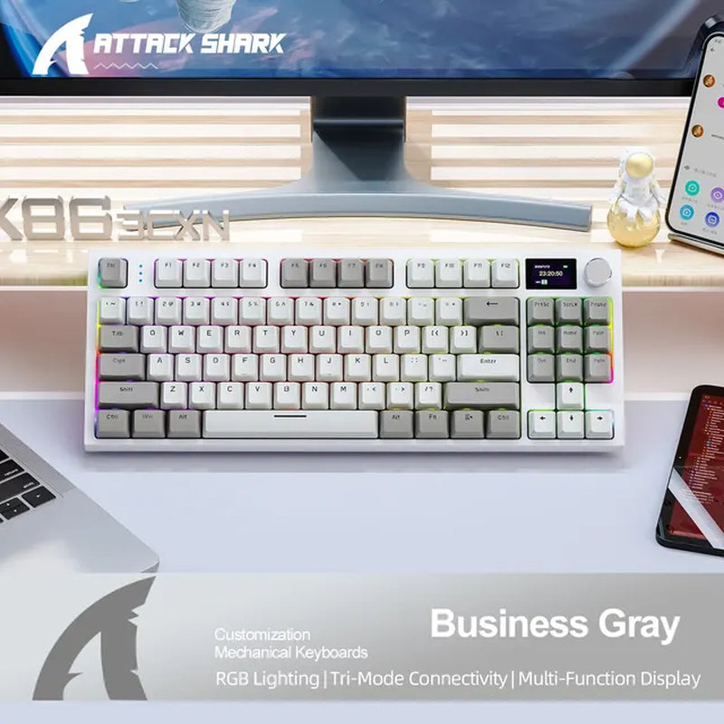 "Ultimate Gaming and Workstation Keyboard with Hot-Swappable Keys, Bluetooth/2.4G Connectivity, Display Screen, and Volume Rotary Button - K86"