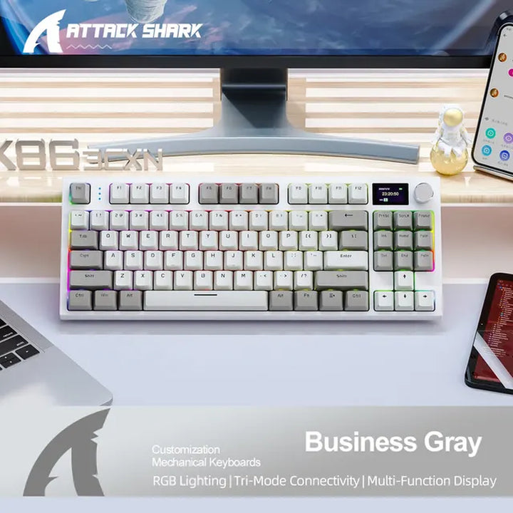 "Ultimate Gaming and Workstation Keyboard with Hot-Swappable Keys, Bluetooth/2.4G Connectivity, Display Screen, and Volume Rotary Button - K86"