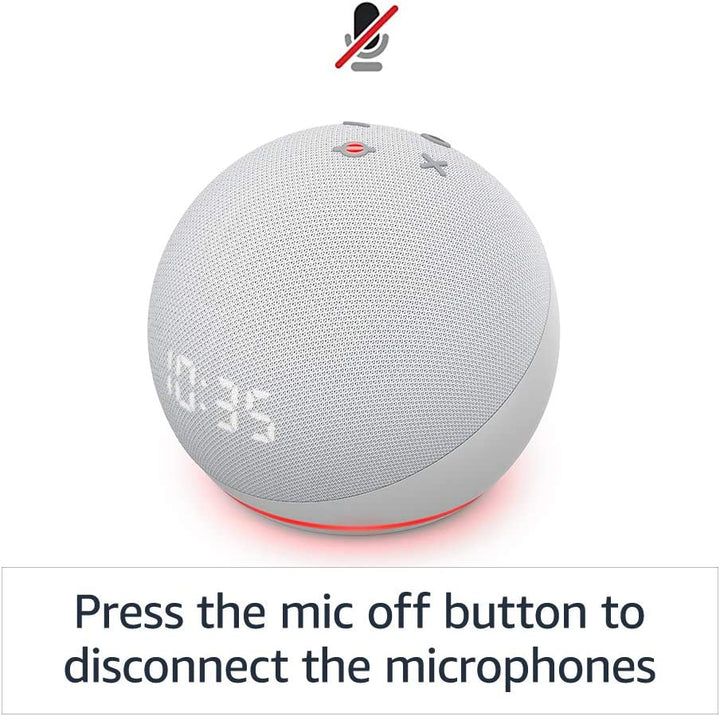 "Enhanced Echo Dot (4th Gen) with Clock and Alexa in Glacier White - Your Ultimate Smart Speaker!"