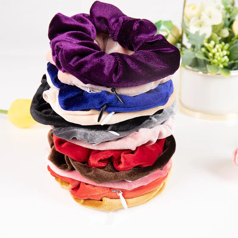 Secret Stash Hair Scrunchie: Hidden Zip Pocket Storage for Travel Essentials