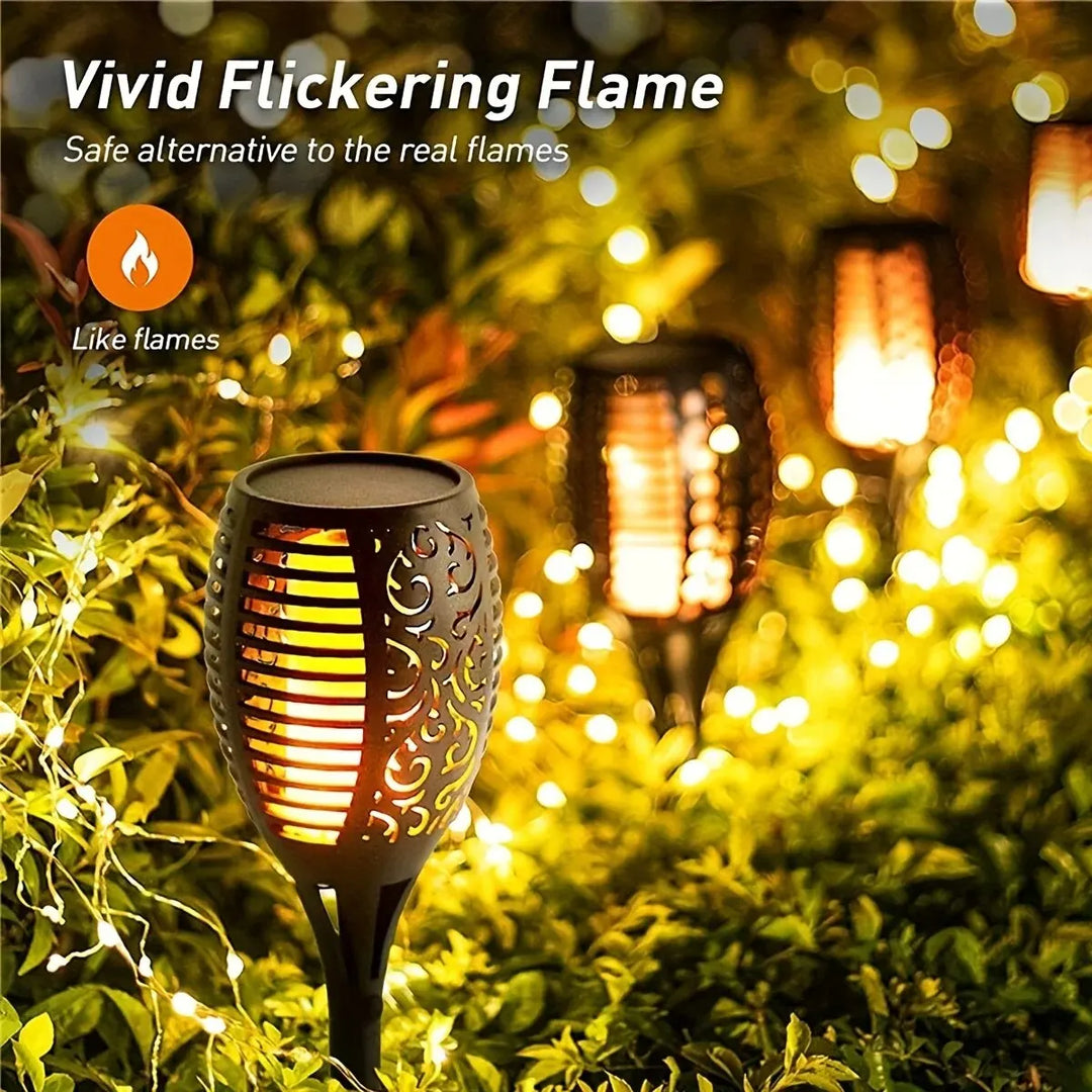 "Outdoor Solar Flame Torch Light - 12 LED Flickering Waterproof Garden Decoration"