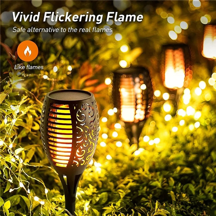 "Outdoor Solar Flame Torch Light - 12 LED Flickering Waterproof Garden Decoration"