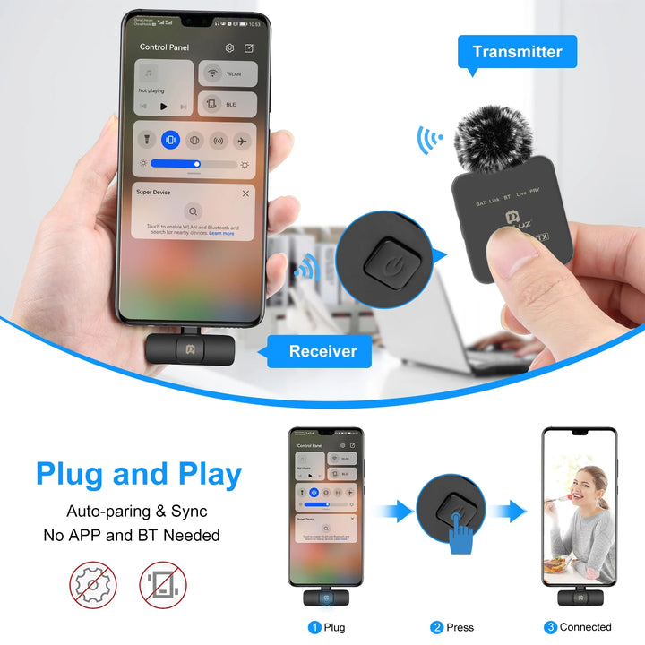 "Ultimate Wireless Microphone System for Seamless Live Streaming and Vlogging - Perfect for Interviews, Smartphones, Computers, and Cameras with 10M Transmission Range"