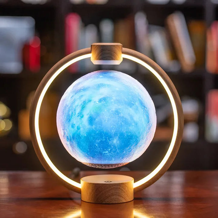 "Levitating Moon Light Bluetooth Speaker: 3D Stereo Sound, Magnetic Levitation, LED Globe, Rotating Lamp - Perfect for Home Decor and Bedside Ambiance!"