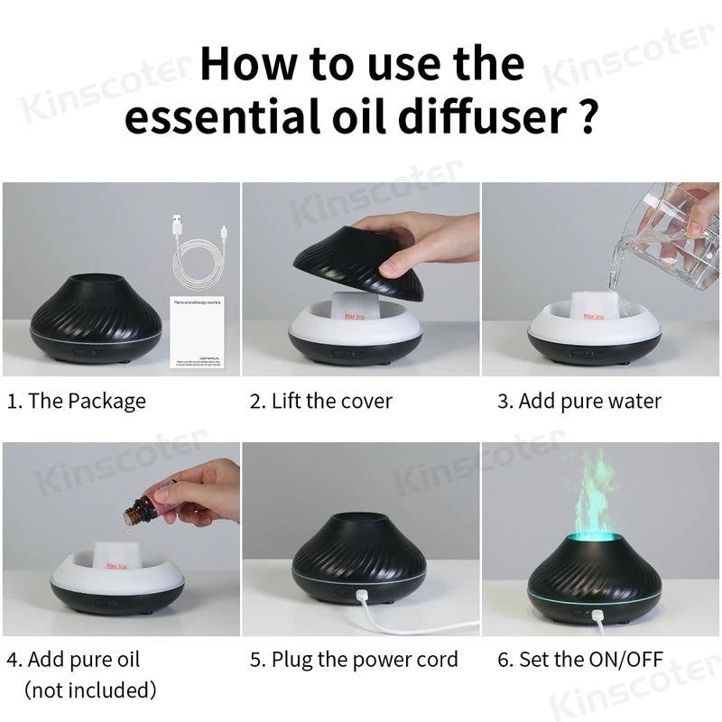 "Volcanic Aroma Diffuser: USB Portable Air Humidifier with Color Flame Night Light"