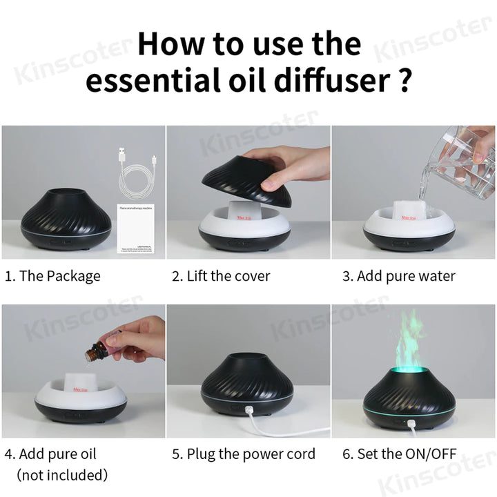 "Volcanic Aroma Diffuser: USB Portable Air Humidifier with Color Flame Night Light"
