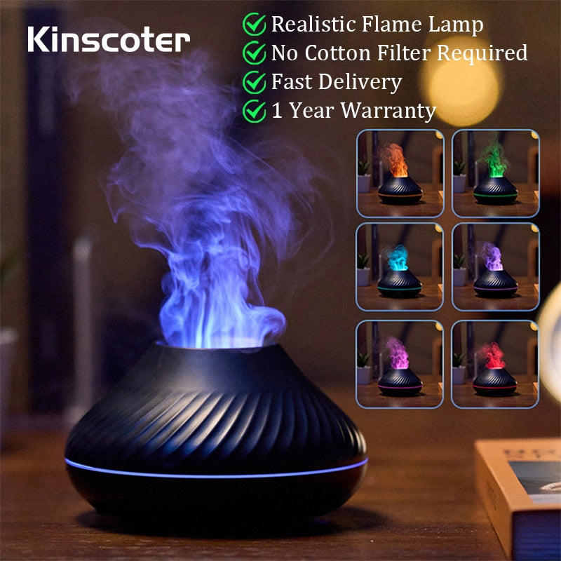 "Volcanic Aroma Diffuser: USB Portable Air Humidifier with Color Flame Night Light"