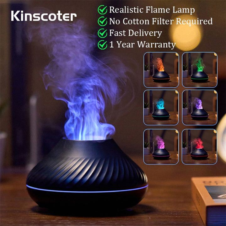 "Volcanic Aroma Diffuser: USB Portable Air Humidifier with Color Flame Night Light"