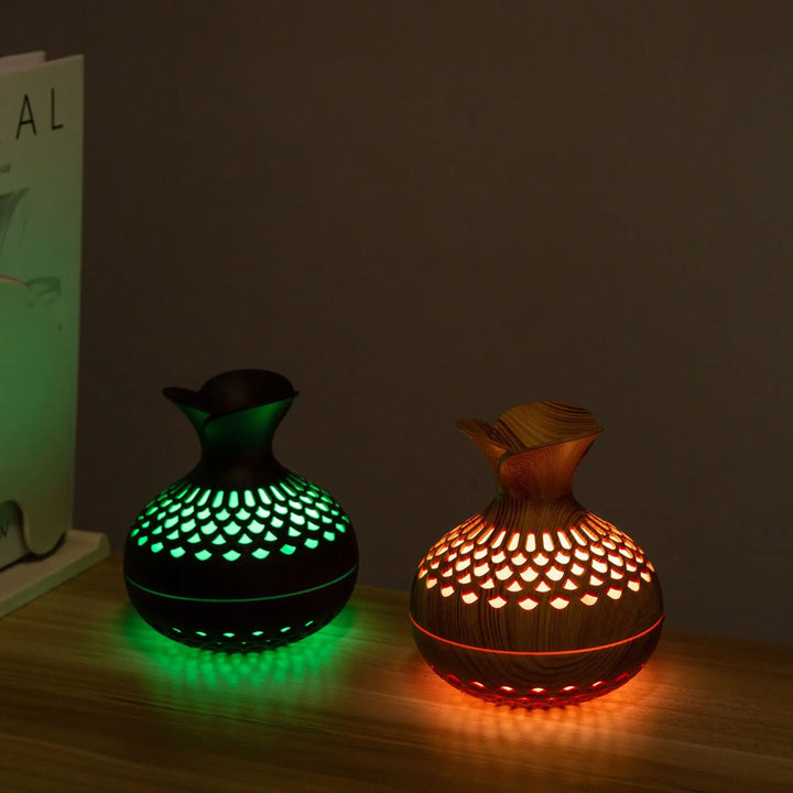 "USB Wood Grain Aroma Diffuser & Humidifier - Hydrate Your Space in Style!"