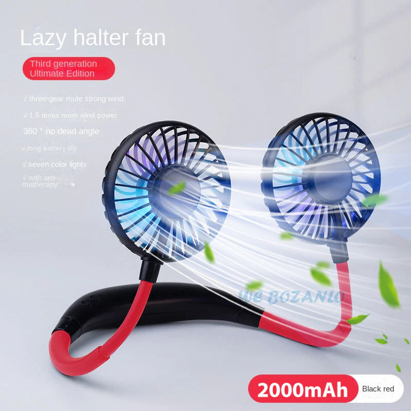 "Hands-Free USB Rechargeable Neck Fan - Portable Mini Sports Fan with Dual 3-Speed Adjustable Fans for Home and Office"