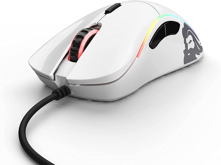 Model D Wired Gaming Mouse - 68G Superlight Honeycomb Design, RGB, Ergonomic, Pixart 3360 Sensor, Omron Switches, PTFE Feet, 6 Buttons - Glossy White