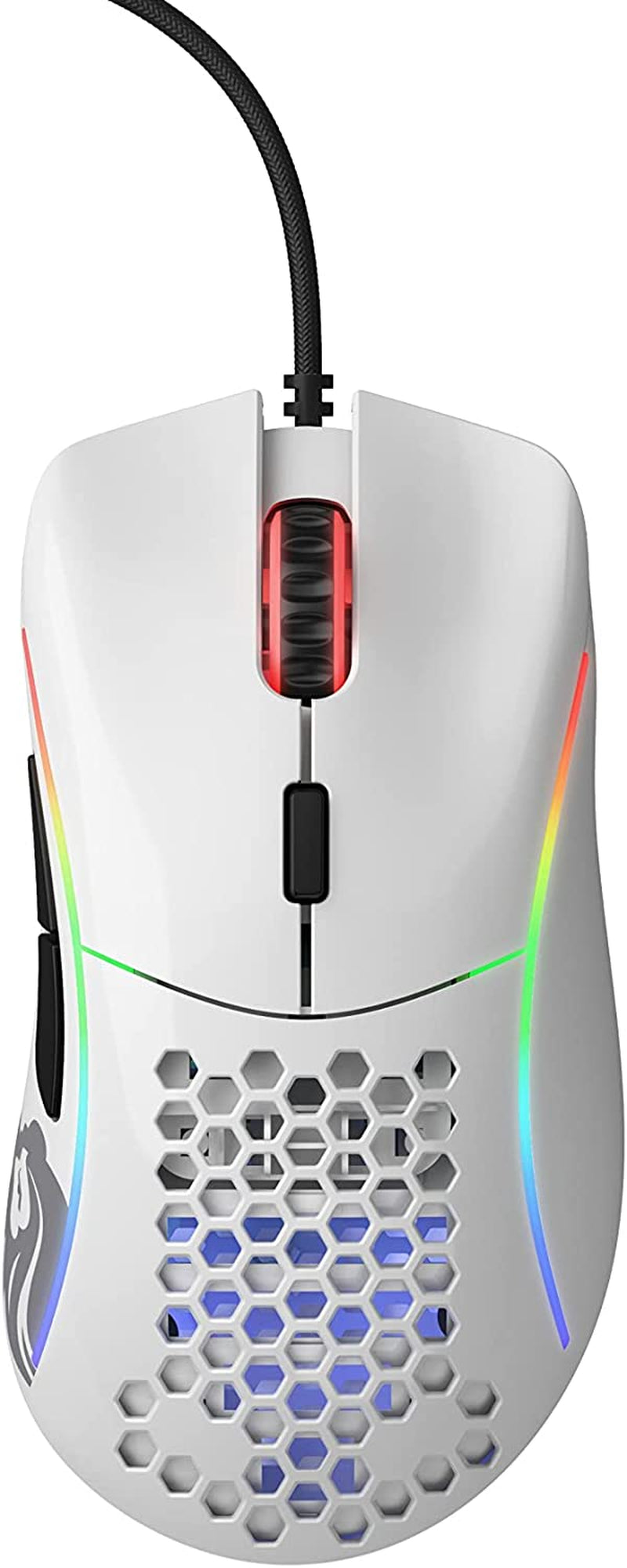 Model D Wired Gaming Mouse - 68G Superlight Honeycomb Design, RGB, Ergonomic, Pixart 3360 Sensor, Omron Switches, PTFE Feet, 6 Buttons - Glossy White