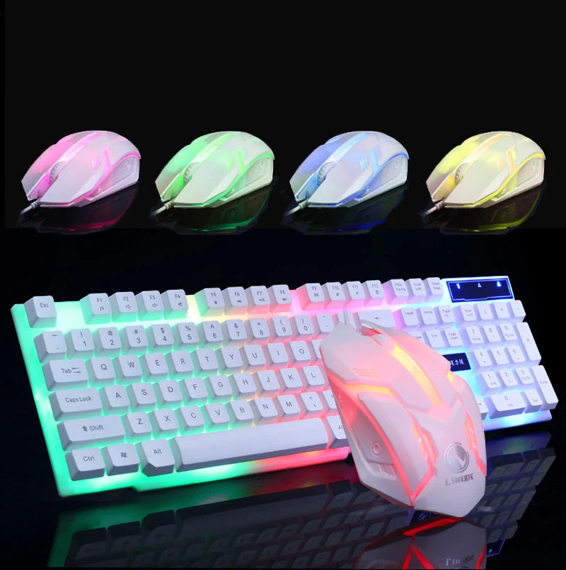 LED Backlight Gaming Wired Keyboard and Mouse Set USB Keyboards Ergonomics Gamer Mouse Holder Key Board Computer Game Keyboard