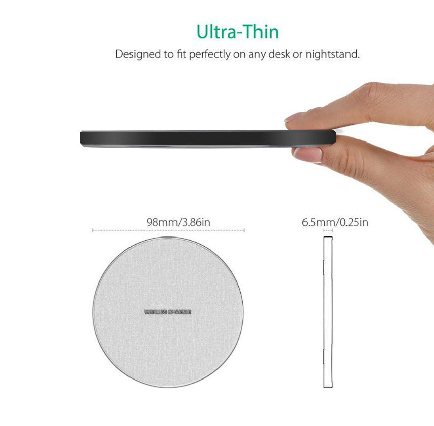 Qi Standard Ultra-Thin Fabric Aluminum Alloy Fast Charge Wireless Charger 15W Fast Charge Fast Charger Disc Wireless Charger