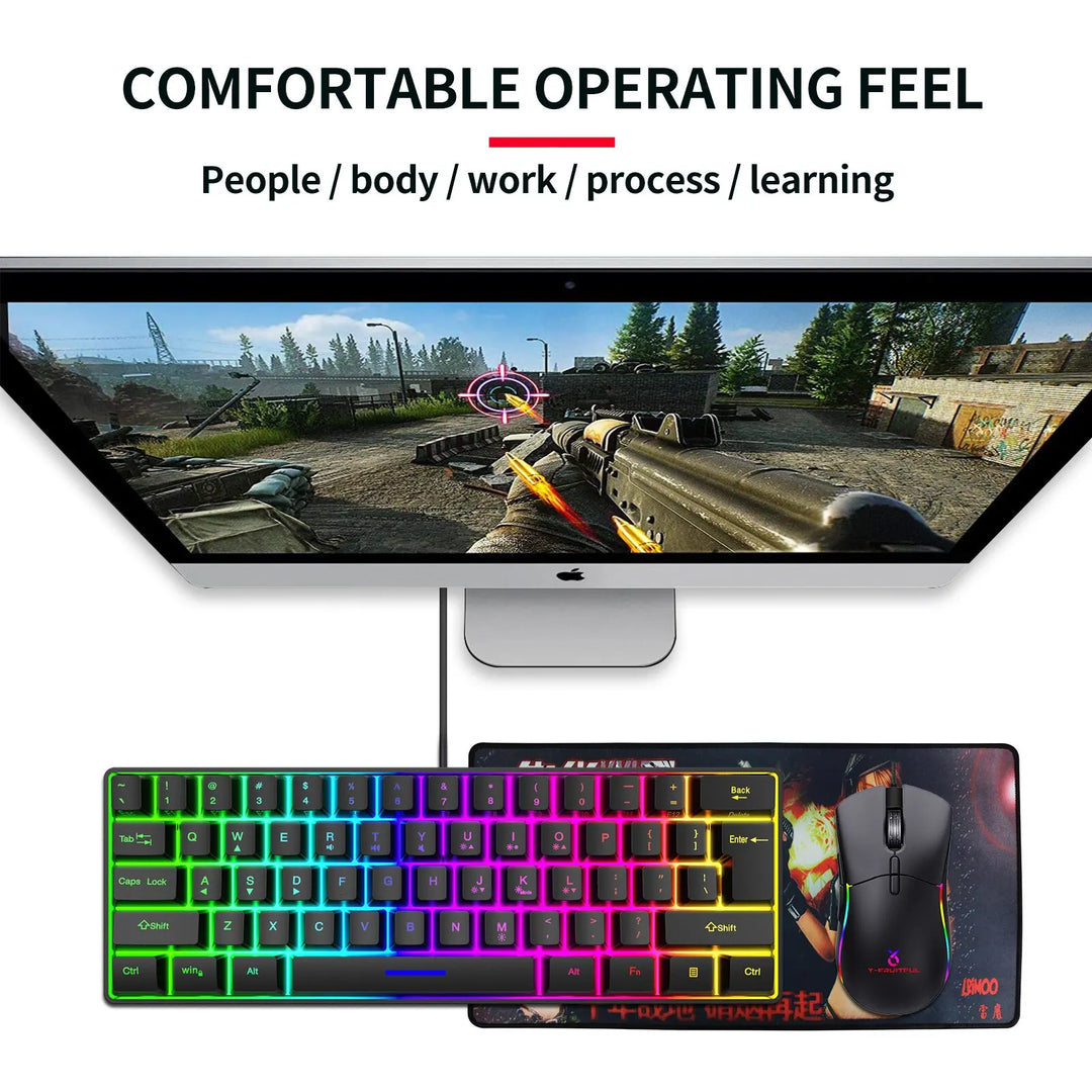 Wired Gaming Keyboard Computer Keyboards 61 Keys Backlit Ergonomic USB for PC Laptop Removable Cable Office Accessories